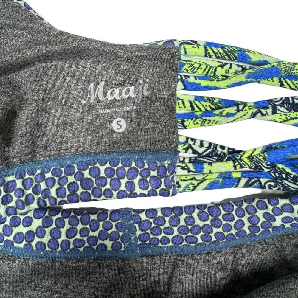 Maaji Matching Workout Set Small Sports Bra Stirrup Leggings Blue Print Beach - Picture 4 of 13
